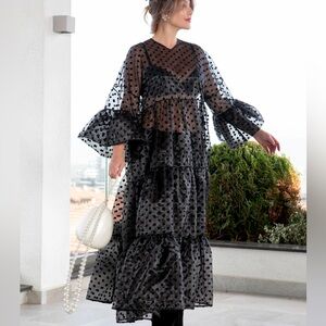 Express Black Sheer Polka Dot Dress